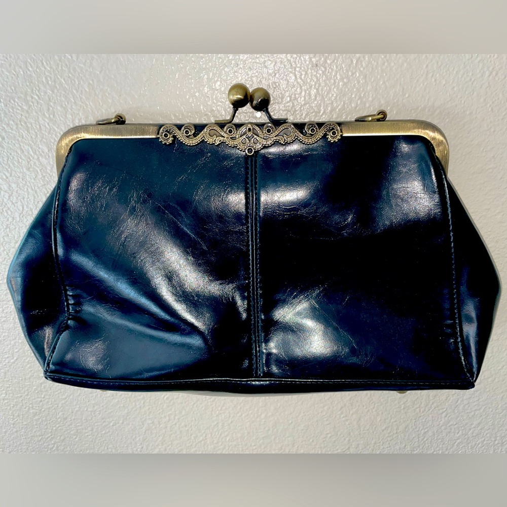 Vintage-Like Black Purse Clutch with Snap Clasp Close